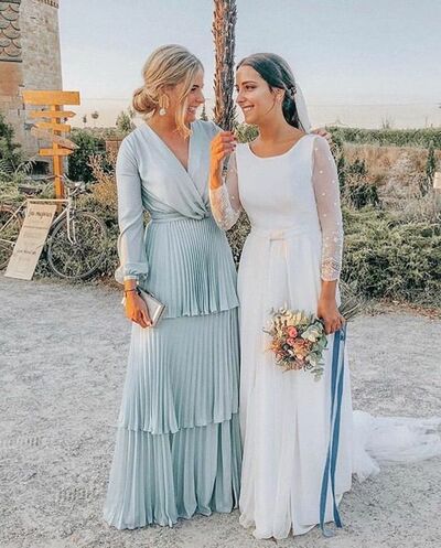 Elegant Light Blue Pleat Mother of the Bride/Groom Dress Evening Formal Dress