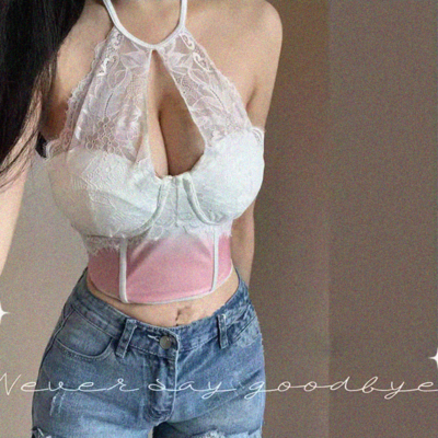 Gradient lace halter drawstring underwire top - Thumbnail 2