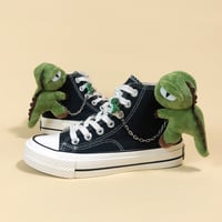 Black Canvas Shoes With Plush Dinosaur Decor - Thumbnail 4