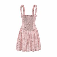 Retro large square collar sweet pink floral drawstring holiday suspender skirt - Thumbnail 3