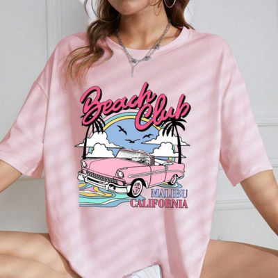 Beach club printed pink tee