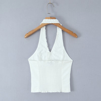 V-neck lace halter neck short backless belly-exposing camisole - Thumbnail 1