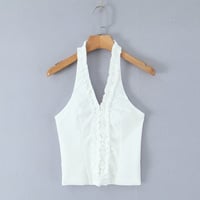 V-neck lace halter neck short backless belly-exposing camisole - Thumbnail 3