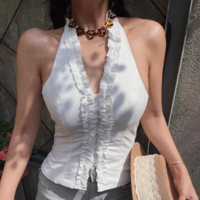 V-neck lace halter neck short backless belly-exposing camisole - Thumbnail 7