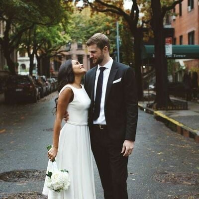 Simple a line tea-length beach boho wedding dress bridal gown wedding gown