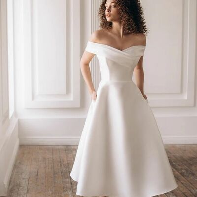 Simple a line tea-length beach boho wedding dress bridal gown wedding gown