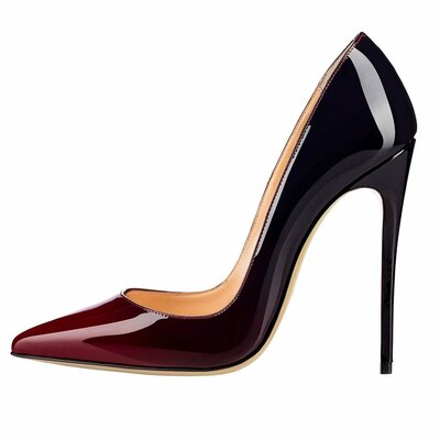 Handmade women's gradient color patent leather pointed high heels 3 colors - Thumbnail 1