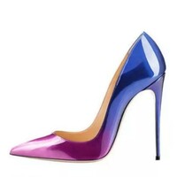 Handmade women's gradient color patent leather pointed high heels 3 colors - Thumbnail 2