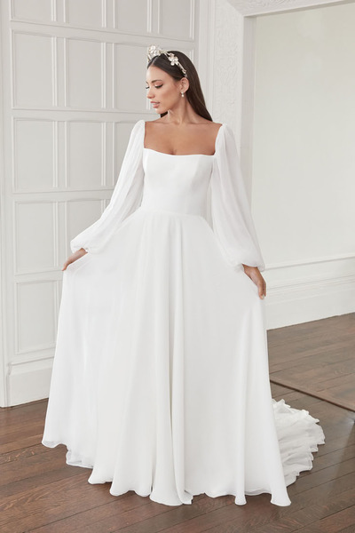 Simple A Line Scoop Long Sleeve Beach Boho Wedding Dress Bridal Gown Wedding Gown