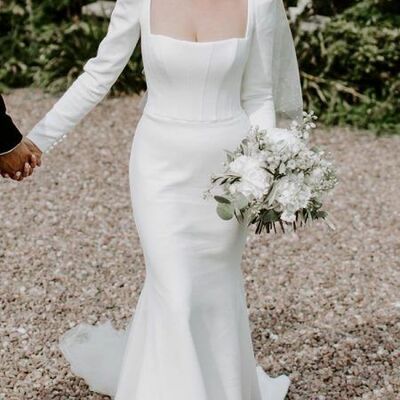 Simple mermaid scoop long sleeve beach boho wedding dress bridal gown wedding gown