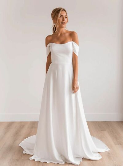 Simple ALine Off the Shoulder Beach Boho Wedding Dress Bridal Gown Wedding Gown