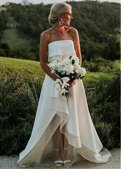Simple A Line Strapless Beach Boho Wedding Dress Bridal Gown Wedding Gown