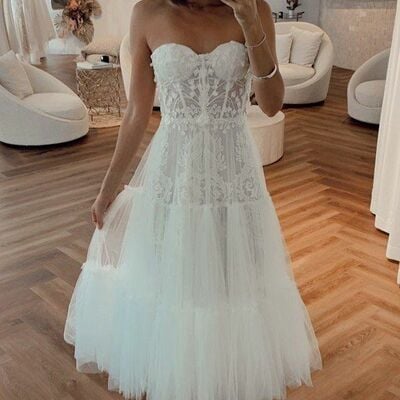 Simple a line lace beach boho wedding dress bridal gown wedding gown