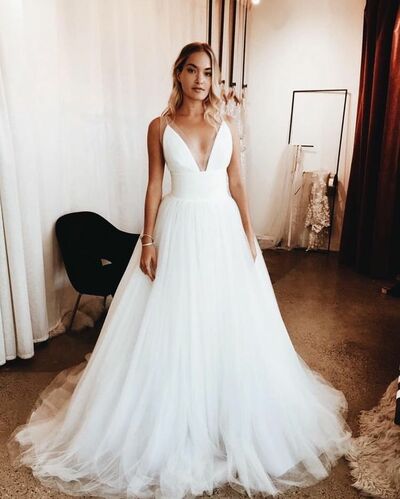 Simple A Line V Neck Wedding Dress Bridal Gown Wedding Gown