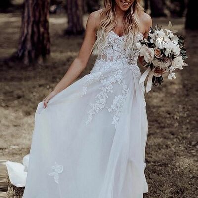 Simple a line lace wedding dress bridal gown wedding gown