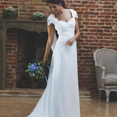 Simple a line lace beach boho wedding dress bridal gown wedding gown