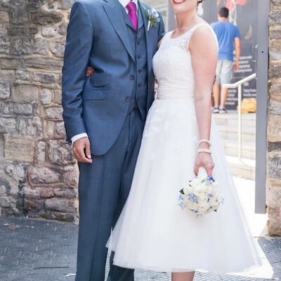 Simple a line tea-length wedding dress bridal gown wedding gown