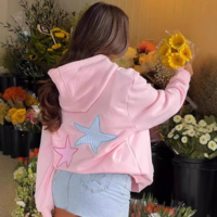 Star Embroidery Patch Pastel Color Hoodie Sweatshirt - Thumbnail 1