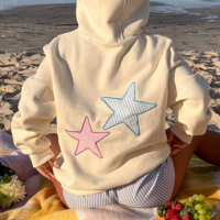 Star Embroidery Patch Pastel Color Hoodie Sweatshirt - Thumbnail 4