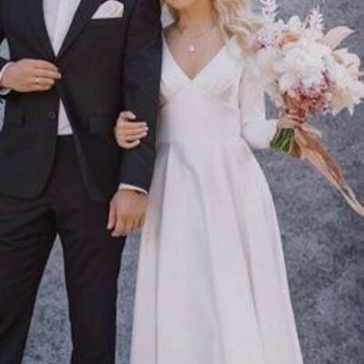 Simple a line tea-length wedding dress bridal gown wedding gown