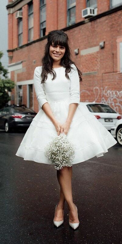 Simple A Line Tea-length Wedding Dress Bridal Gown Wedding Gown