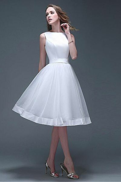 Simple A Line Tea-length Wedding Dress Bridal Gown Wedding Gown