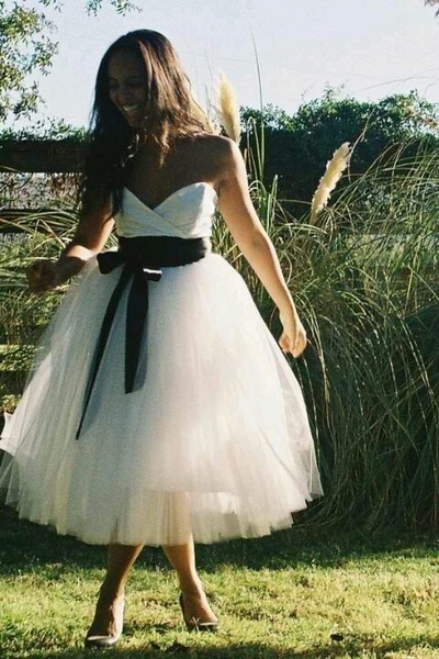 Simple A Line Tulle Tea-length Wedding Dress Bridal Gown Wedding Gown