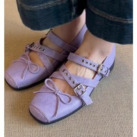Lilac Purple Bowknot Ballet Style Flats Shoes - Thumbnail 1