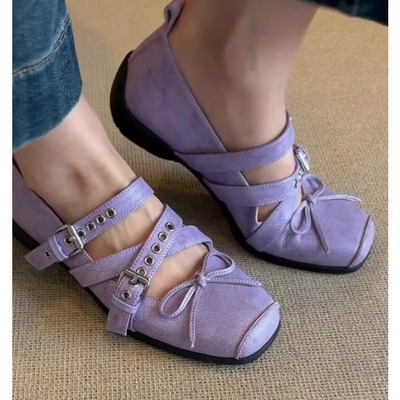 Lilac purple bowknot ballet style flats shoes