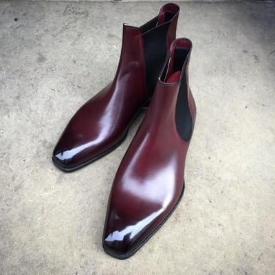 Handmade Burgundy Calf Leather Chelsea Dress Boot For Men 