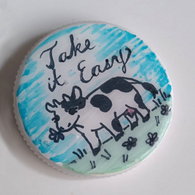 Take it easy cow - hand-painted pinback button