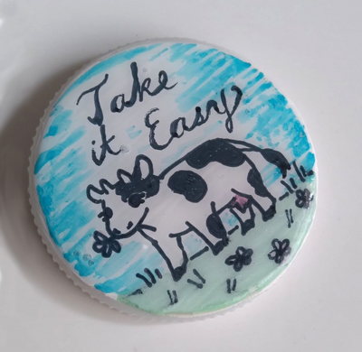 Take It Easy Cow - Hand-painted Pinback Button