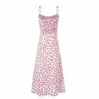 Holiday leisure white background print slim suspender dress - Thumbnail 1