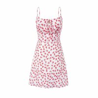 Ancient Cherry Print Waist Tie Suspender Dress - Thumbnail 1