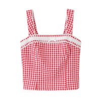 Retro style cute bow check lace patchwork slim fit top - Thumbnail 3