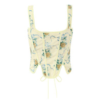 Lemon Yellow Reversible Herringbone Corset Top - Thumbnail 2