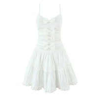 White Bow Layered Skirt Suspender Dress - Thumbnail 1