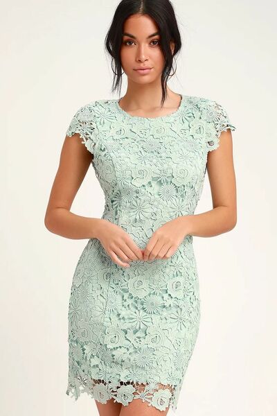 Mint Green Lace Tea-length Mother of the Bride/Groom Dress Evening Formal Dress