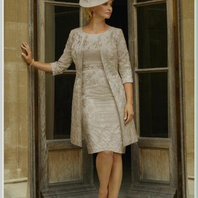 Grey sheath lace tea-length mother of the bride/groom dress evening formal dress