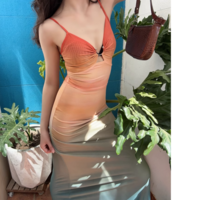 Sexy Mesh Print Metal Ring Suspender Dress - Thumbnail 1