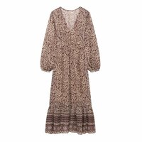 Fashionable Layered Embellished Printed Midi Dress - Thumbnail 4