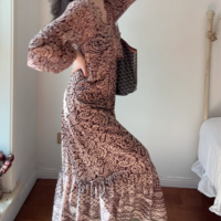 Fashionable Layered Embellished Printed Midi Dress - Thumbnail 3