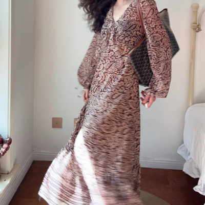 Fashionable layered embellished printed midi dress