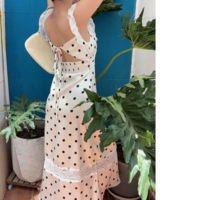 Retro style lace elegant white and black dot print dress - Thumbnail 3