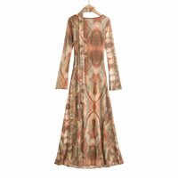 Mesh Printed Ribbon U-Neck Dress - Thumbnail 5