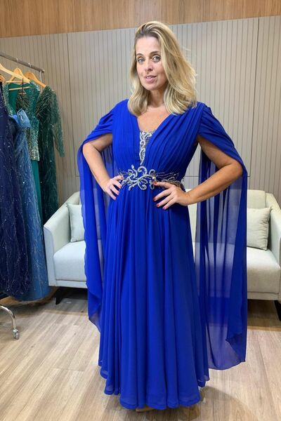 Elegant Royal Blue Chiffon Mother of the Bride/Groom Dress Evening Formal Dress