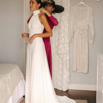 Simple a line high neck beach boho wedding dress bridal gown wedding gown