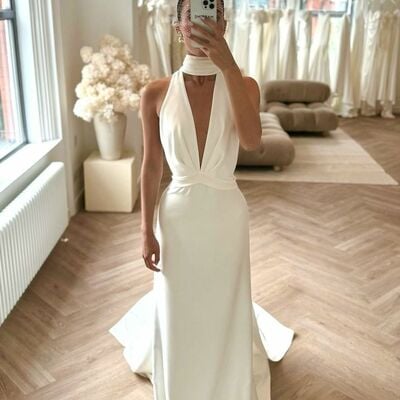 Simple sheath high neck wedding dress bridal gown wedding gown