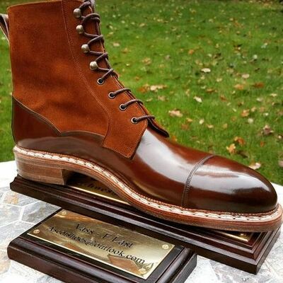 Handmade men brown suede leather ankle high dress boot