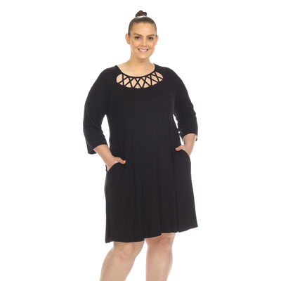 White Mark Women's Plus Criss Cross Neckline Swing Dress